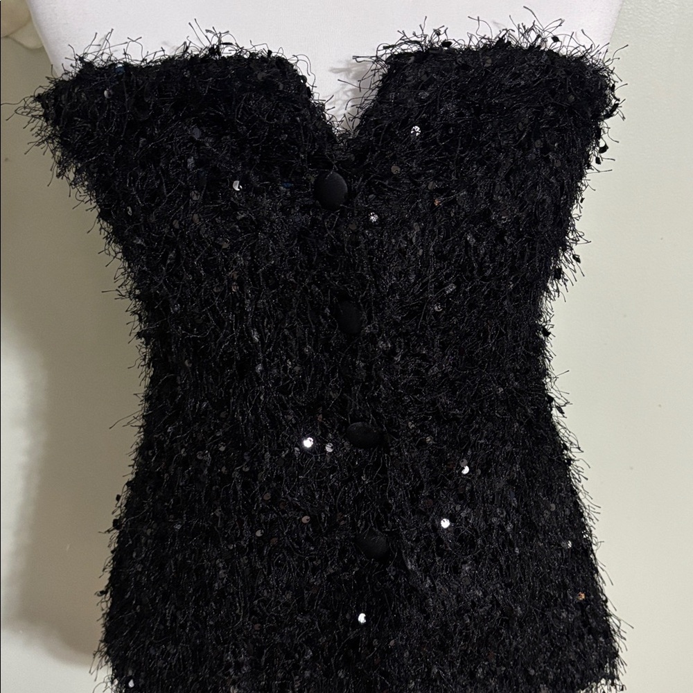 Zara Black Textured Strapless Bustier Top - Picture 3 of 7